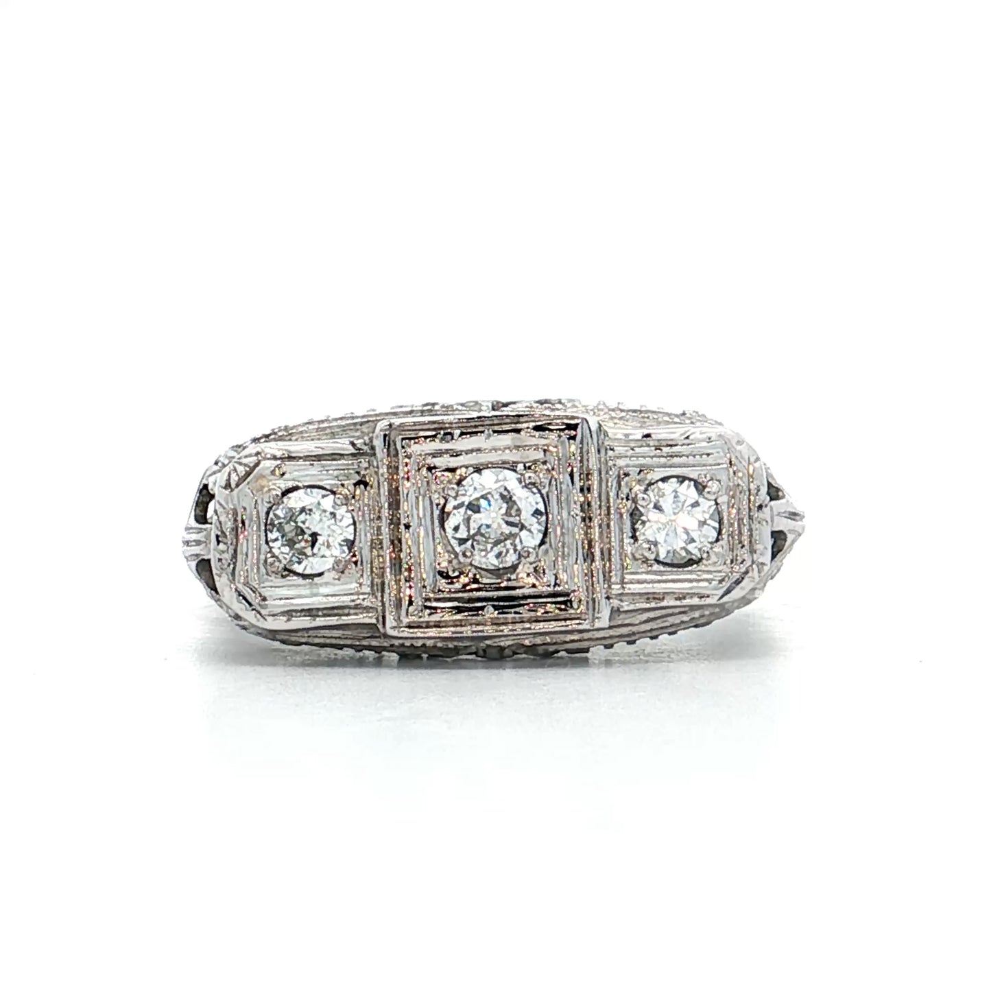 .14 Antique Deco Diamond Filigree Engagement Ring 18k
