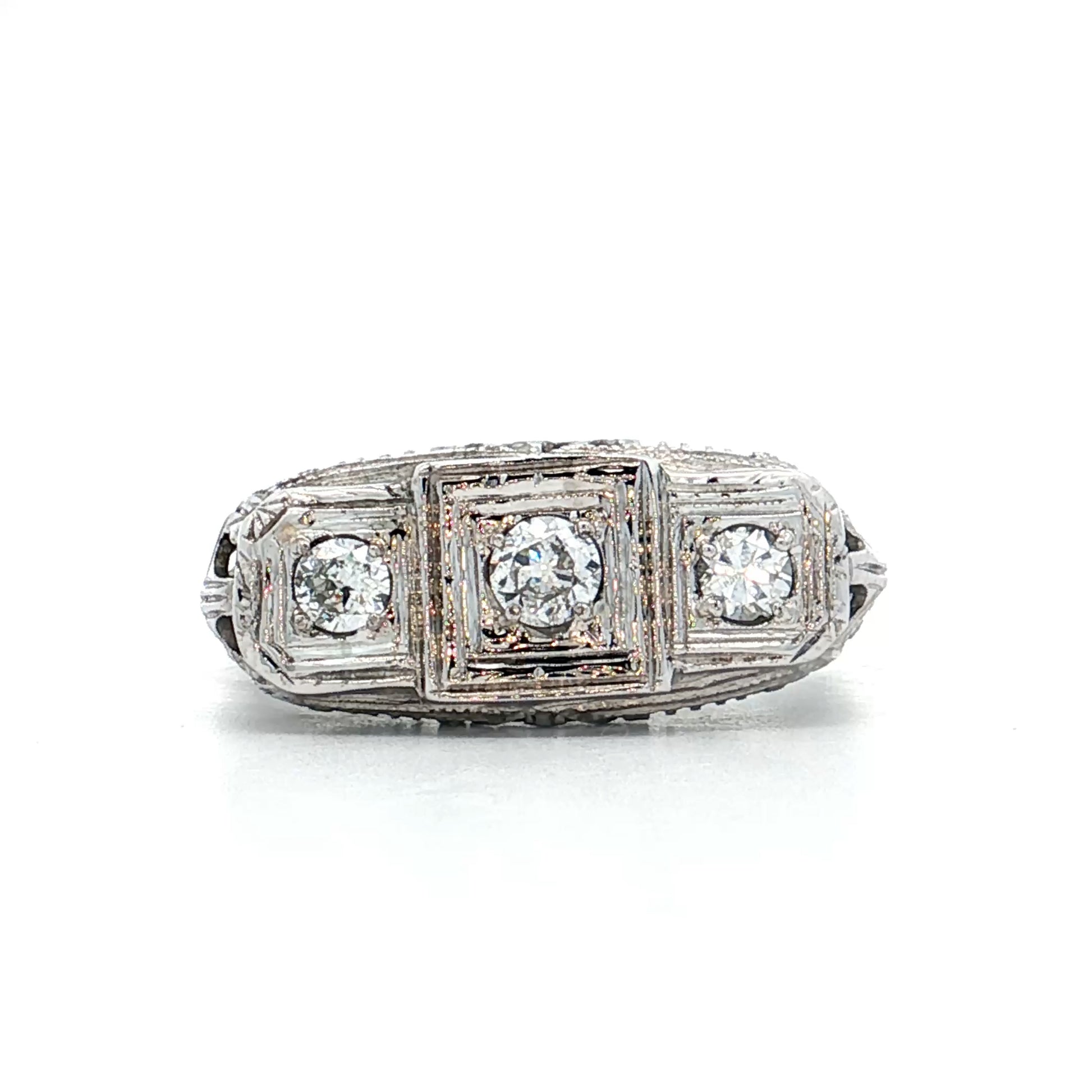 .14 Antique Deco Diamond Filigree Engagement Ring 18k