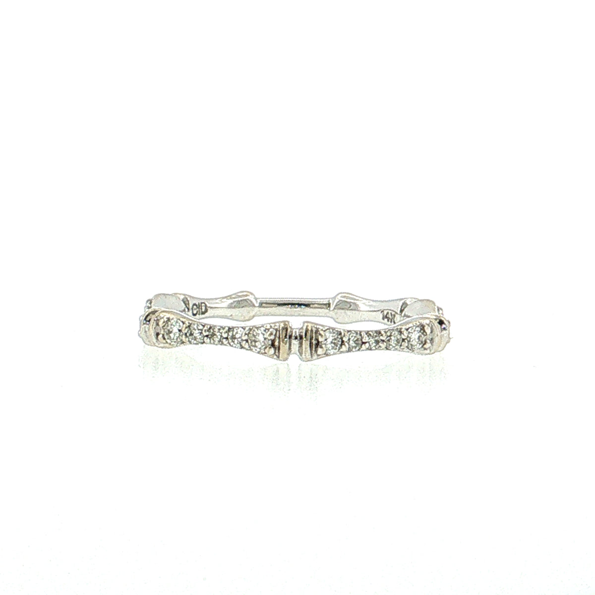 .14 Diamond Bamboo Pave Stacking Ring 14k White Gold