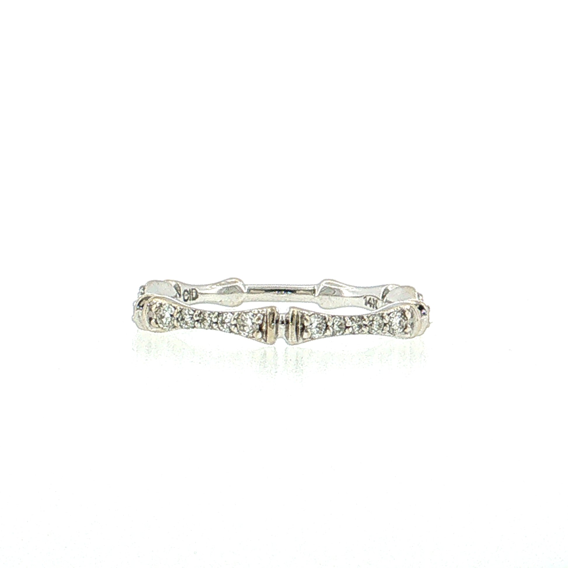 .14 Diamond Bamboo Pave Stacking Ring 14k White Gold