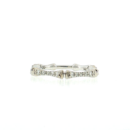 .14 Diamond Bamboo Pave Stacking Ring 14k White Gold