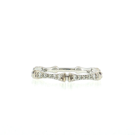 .14 Diamond Bamboo Pave Stacking Ring 14k White Gold