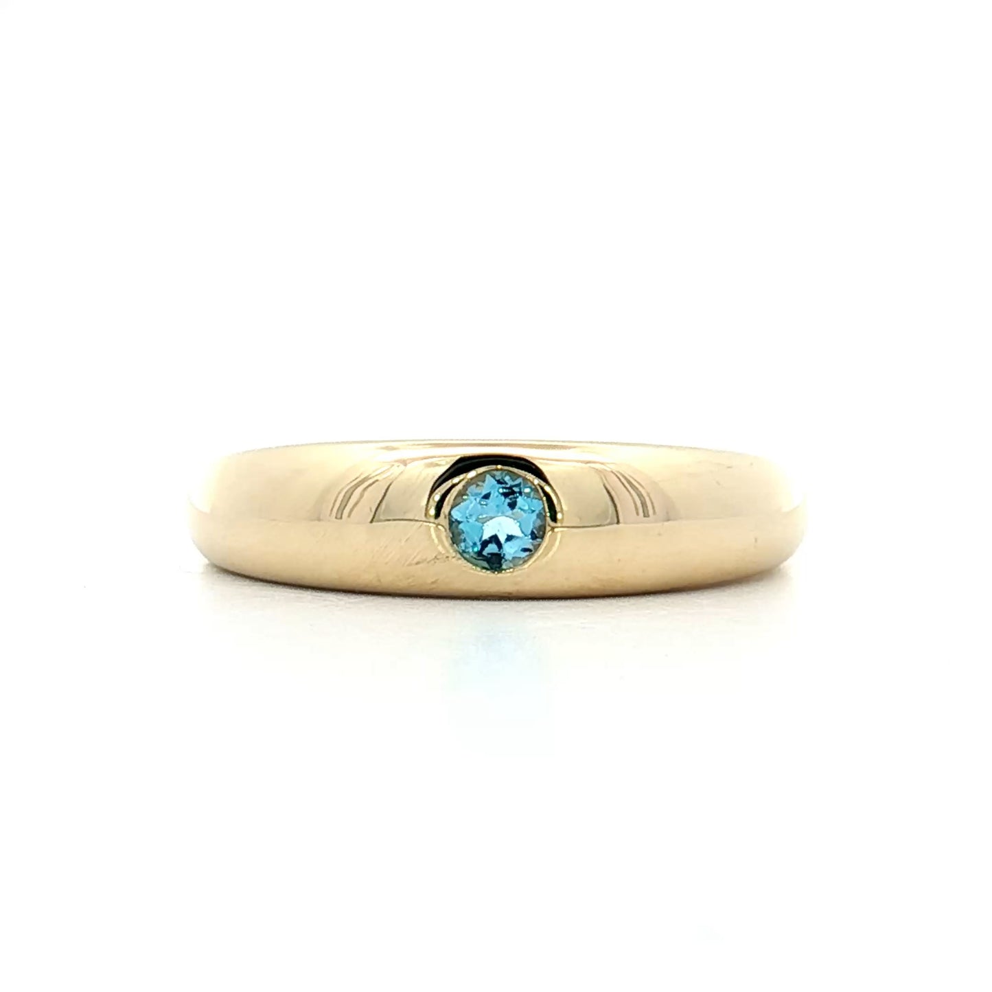 .14 Flush Set Blue Topaz Stacking Ring 14k Yellow Gold
