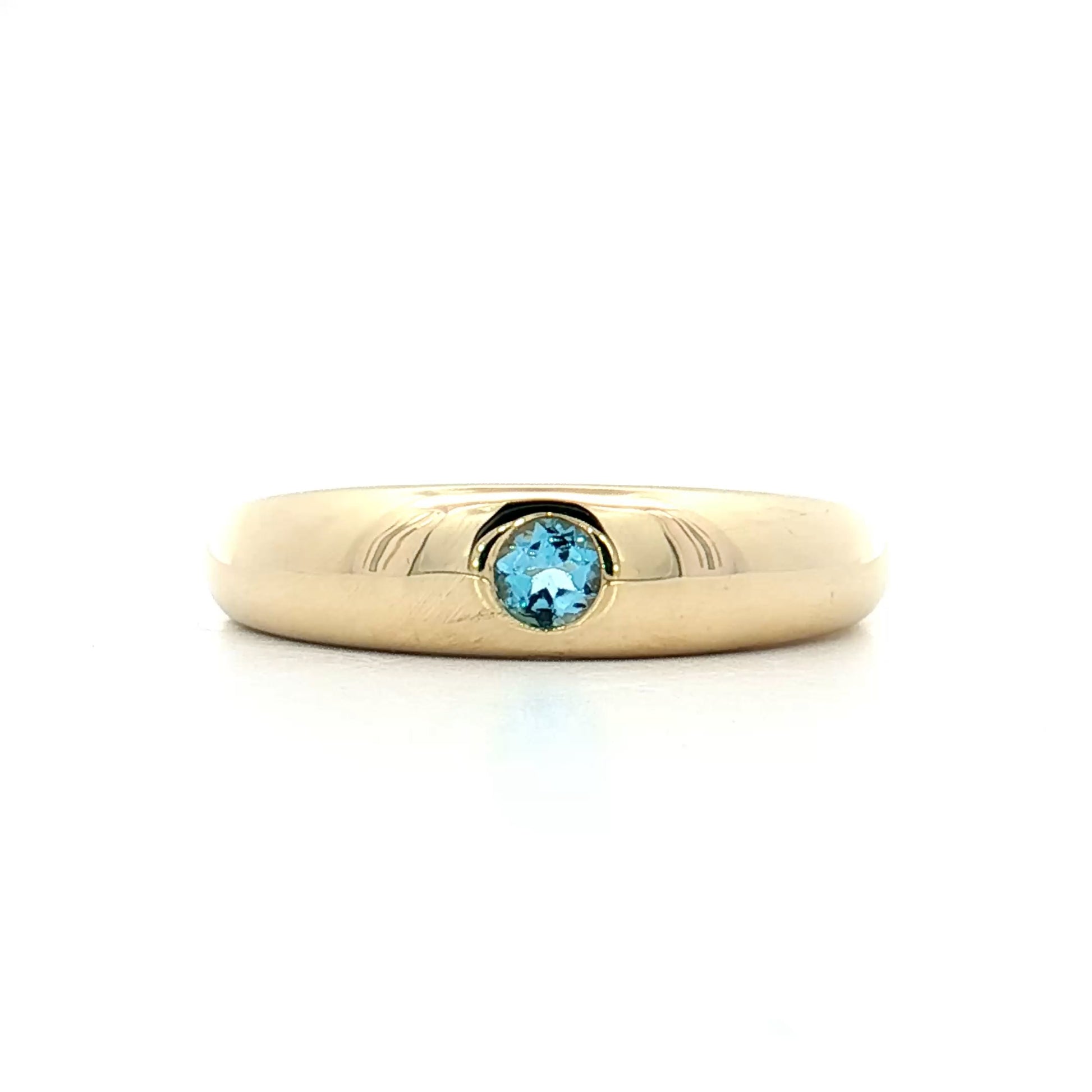 .14 Flush Set Blue Topaz Stacking Ring 14k Yellow Gold