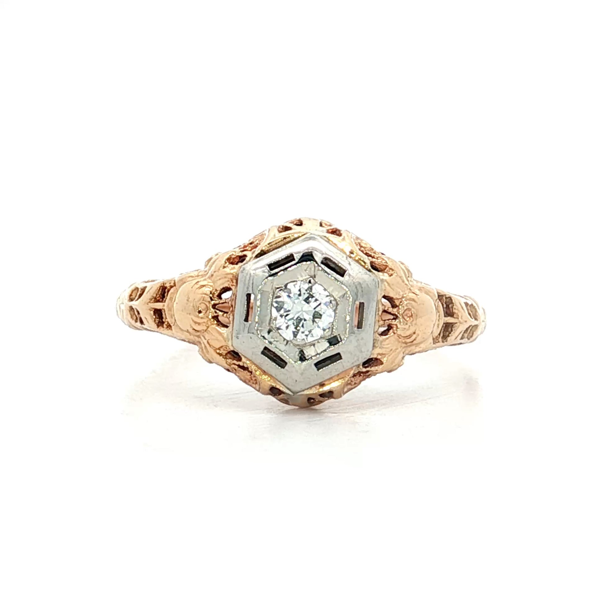 .14 Vintage Retro Diamond Filigree Engagement Ring 14k