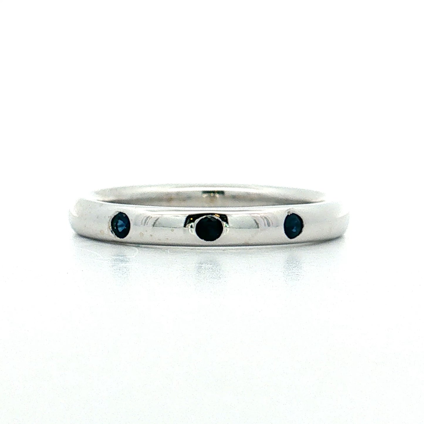 .15 Three Stone Sapphire Wedding Band 14k White Gold