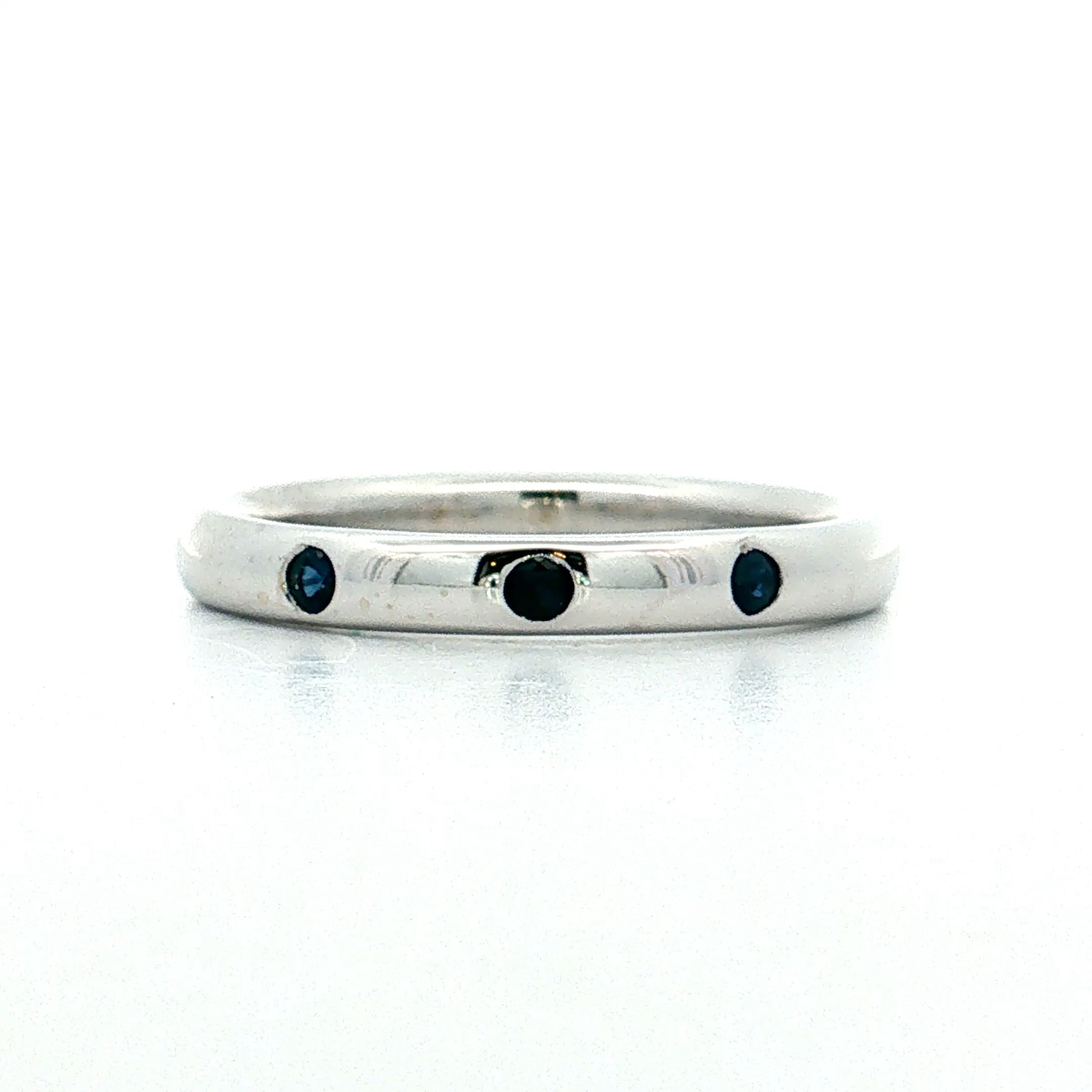 .15 Three Stone Sapphire Wedding Band 14k White Gold