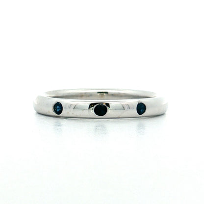 .15 Three Stone Sapphire Wedding Band 14k White Gold
