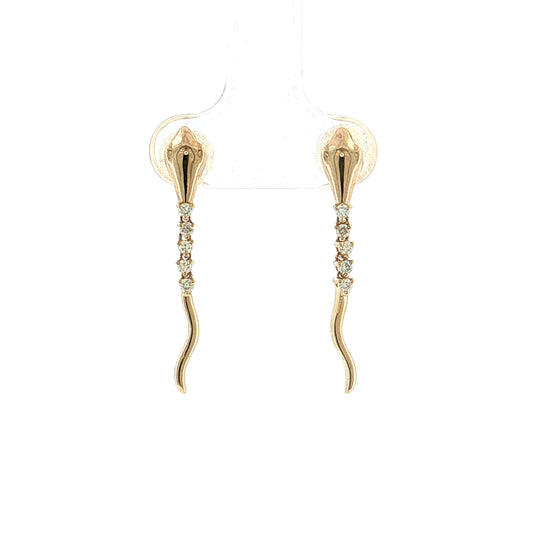 .17 Diamond Snake Drop Earrings 14k Yellow Gold