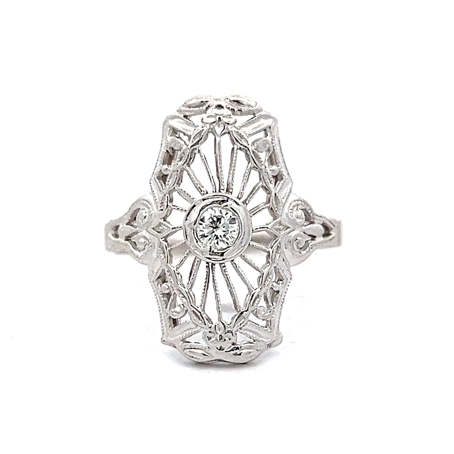 .17 Art Deco Style Filigree Ring in 14k White Gold