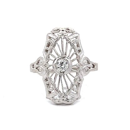 .17 Vintage Art Deco Filigree Ring in 14k White Gold