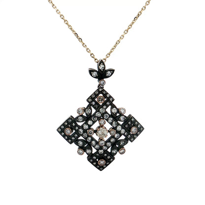 .19 Antique Inspired Old Euro Diamond Pendant Necklace 14k