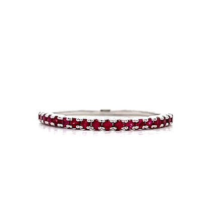 .19 Round Cut Ruby Wedding Band in 18k White Gold