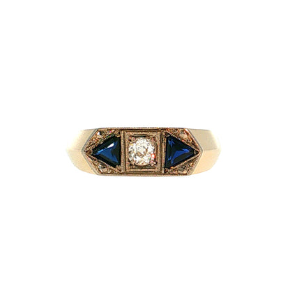 .19 Vintage Retro Men's Diamond & Sapphire Ring 14K