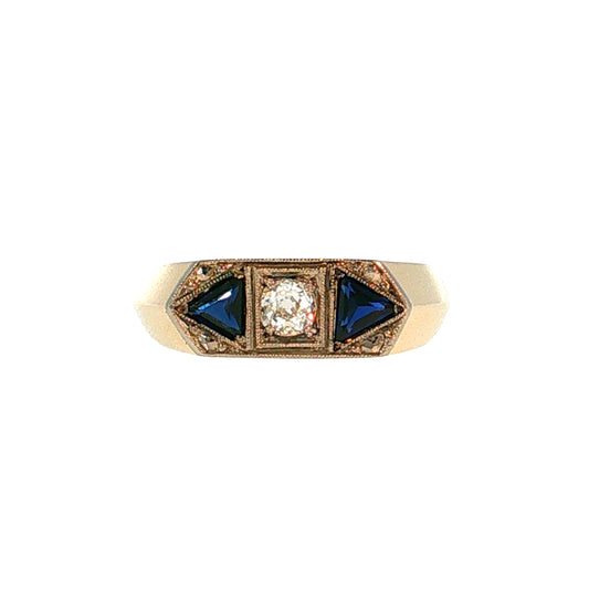 .19 Vintage Retro Men's Diamond & Sapphire Ring 14K