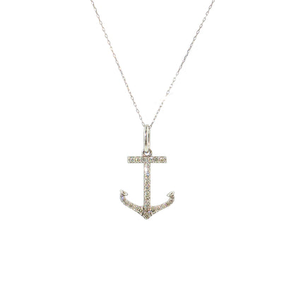 .20 Diamond Anchor Pendant Necklace 18k White Gold