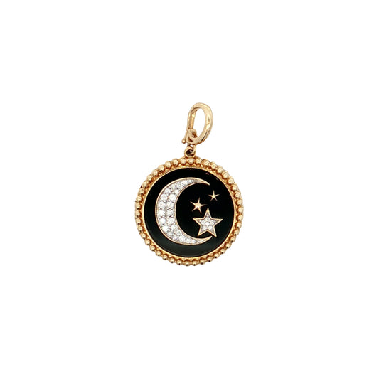 .20 Pave Diamond & Onyx Moon & Star Pendant 14k
