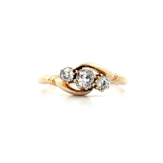 .20 Victorian Diamond Three Stone Ring 18k Yellow Gold