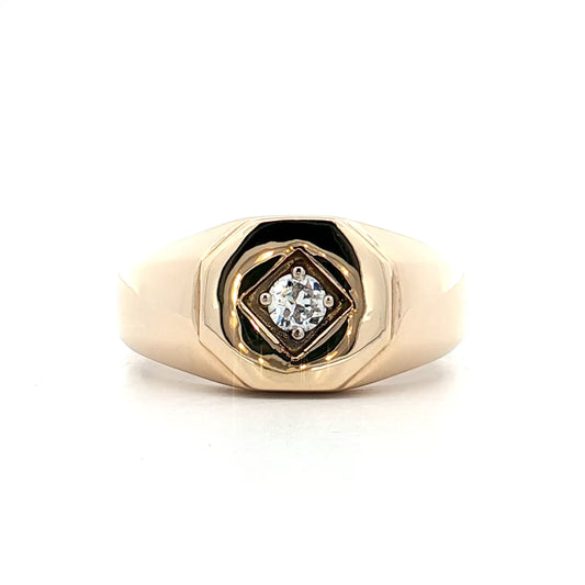 .20 Vintage Mens Diamond Signet Ring 14k Yellow Gold