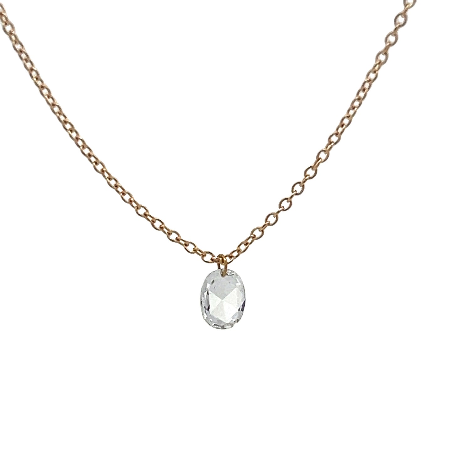 .21 Oval Rose Cut Diamond Pendant Necklace in 14k