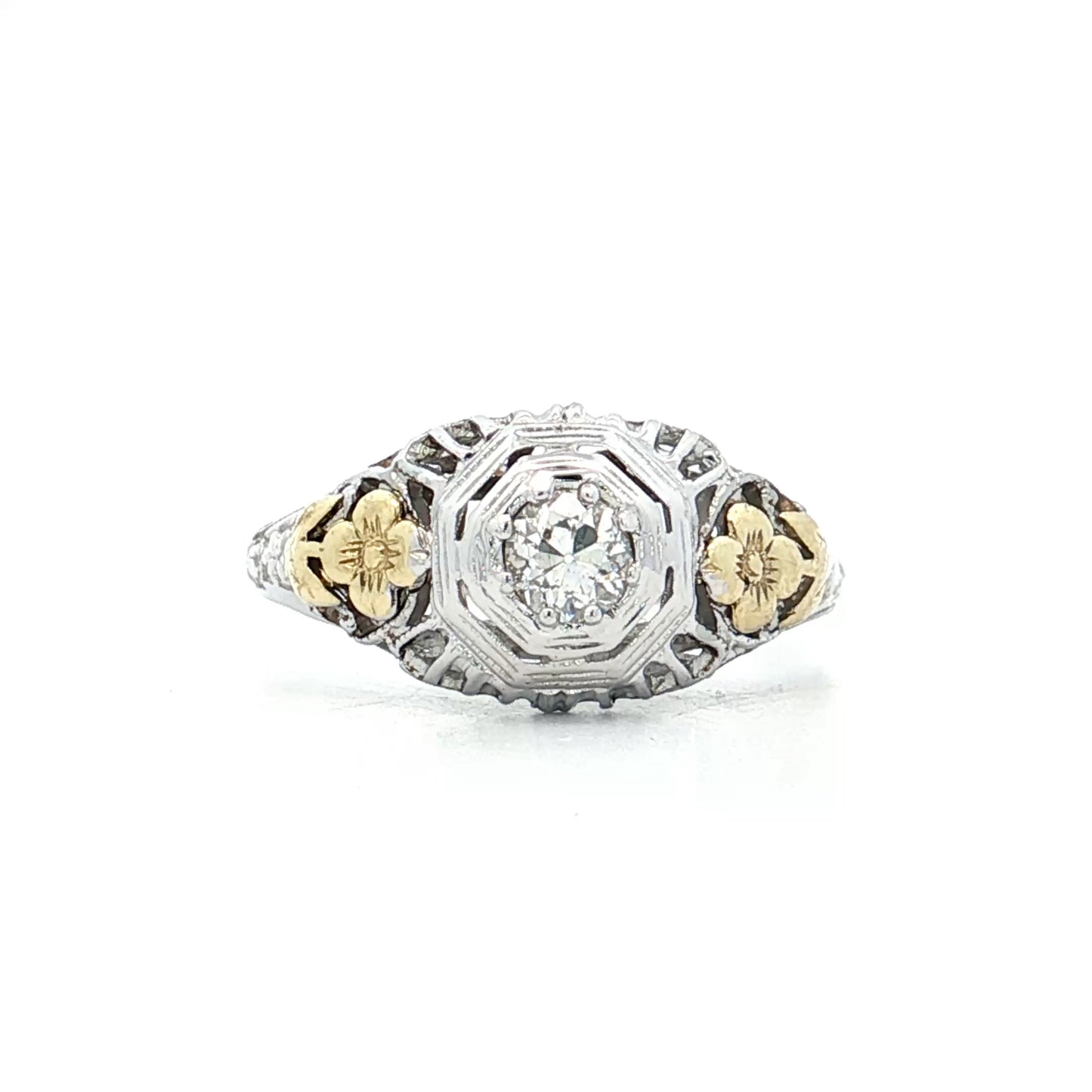 .22 Antique Deco Diamond Filigree Engagement Ring 18k