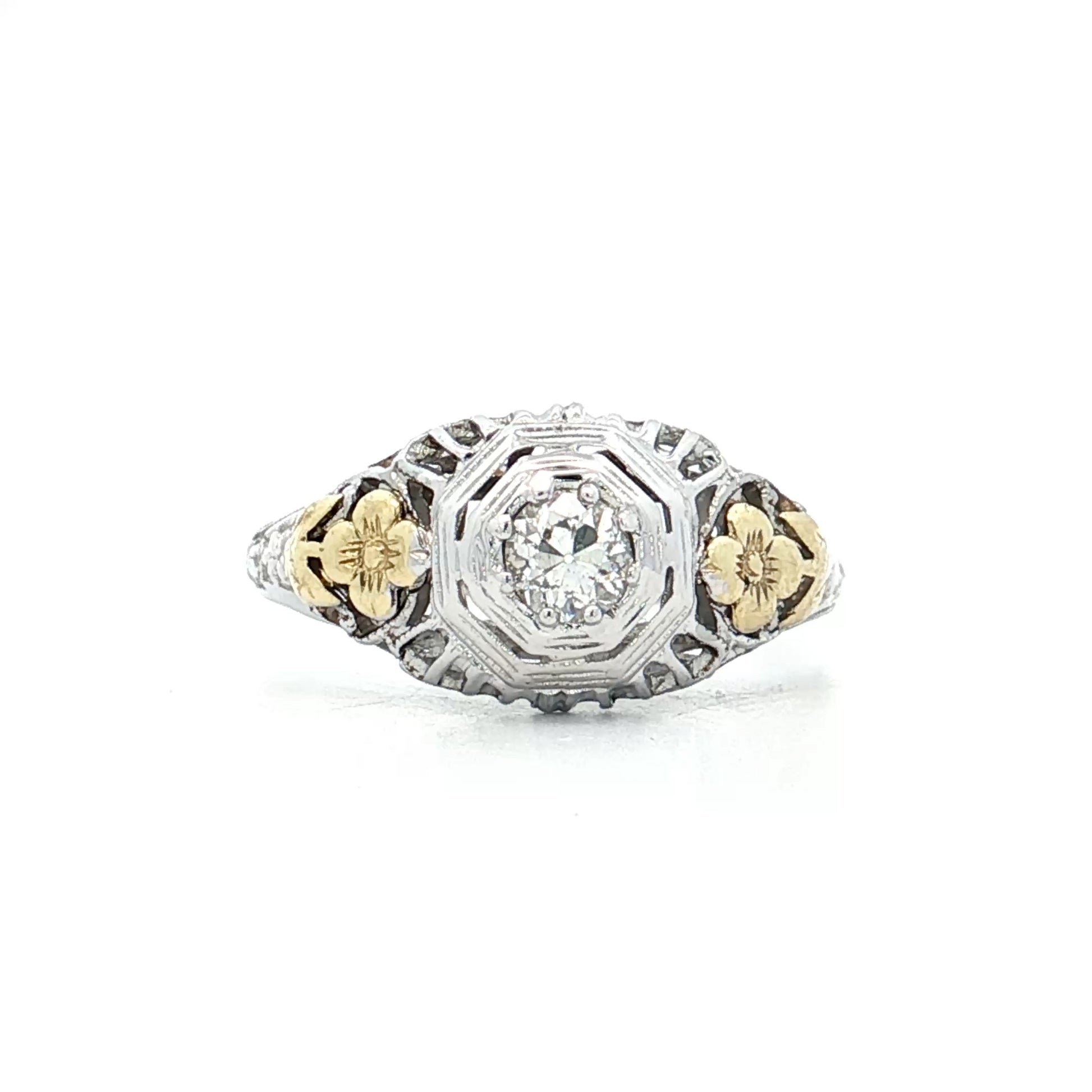 .22 Antique Deco Diamond Filigree Engagement Ring 18k
