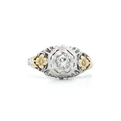.22 Antique Deco Diamond Filigree Engagement Ring 18k