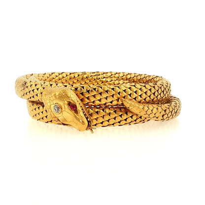 .22 Victorian Diamond & Ruby Snake Bracelet 14k