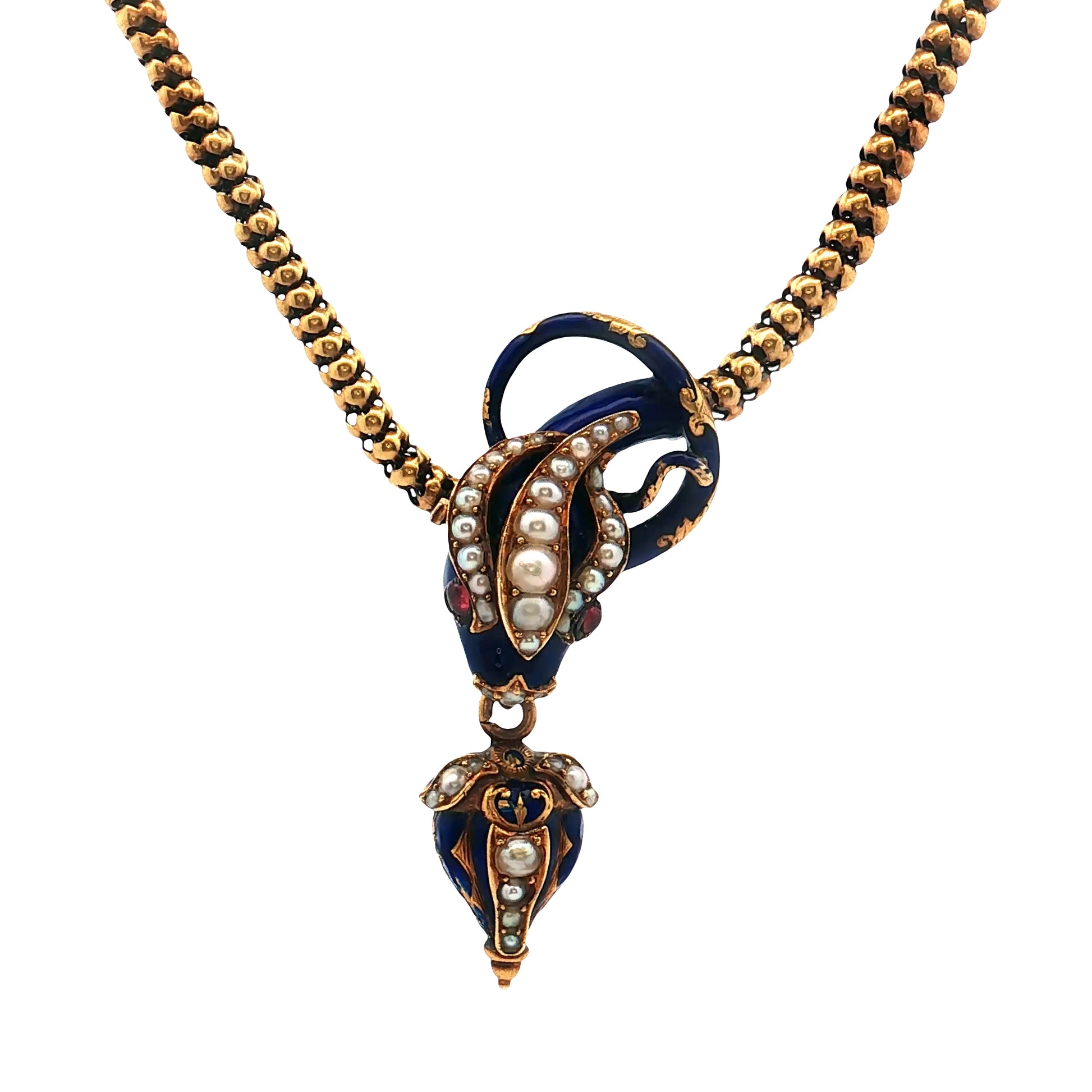 .24 Antique Victorian Ruby Snake Necklace 18k Yellow Gold