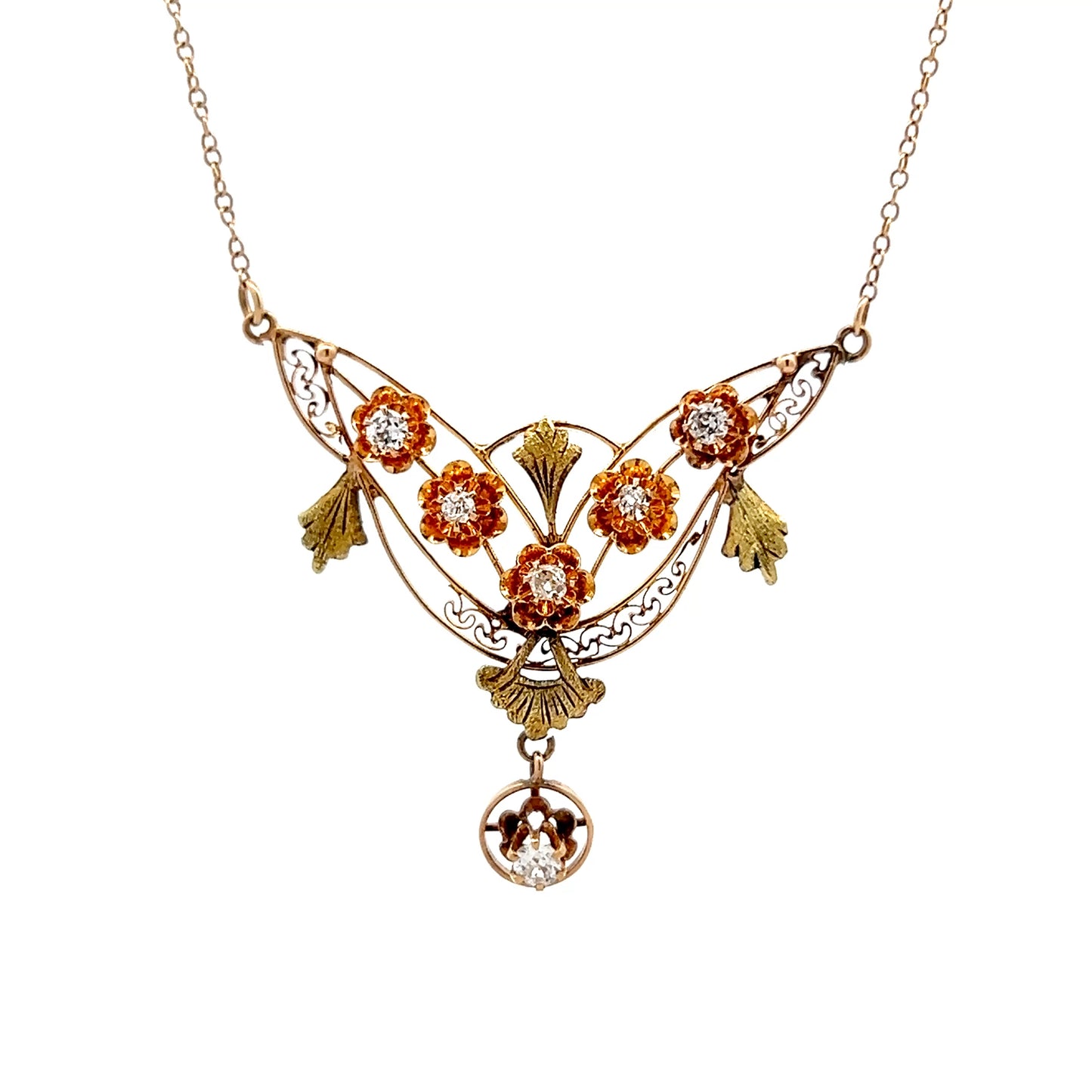 .25 Antique Art Nouveau Diamond Pendant Necklace 14k