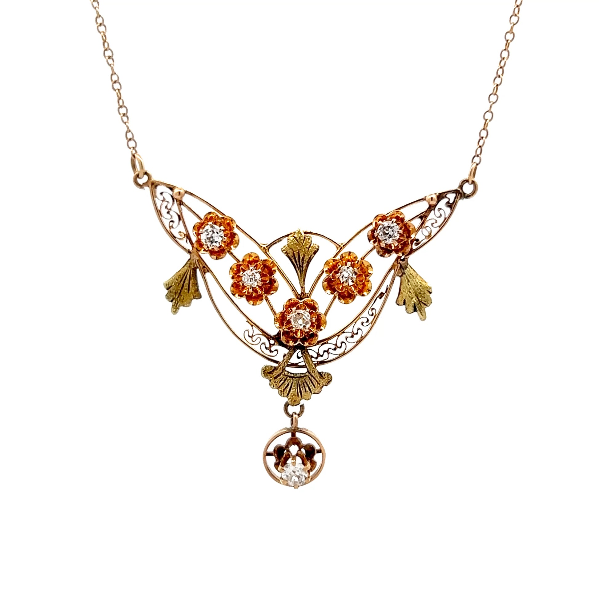 .25 Antique Art Nouveau Diamond Pendant Necklace 14k