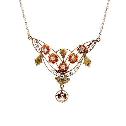 .25 Antique Art Nouveau Diamond Pendant Necklace 14k