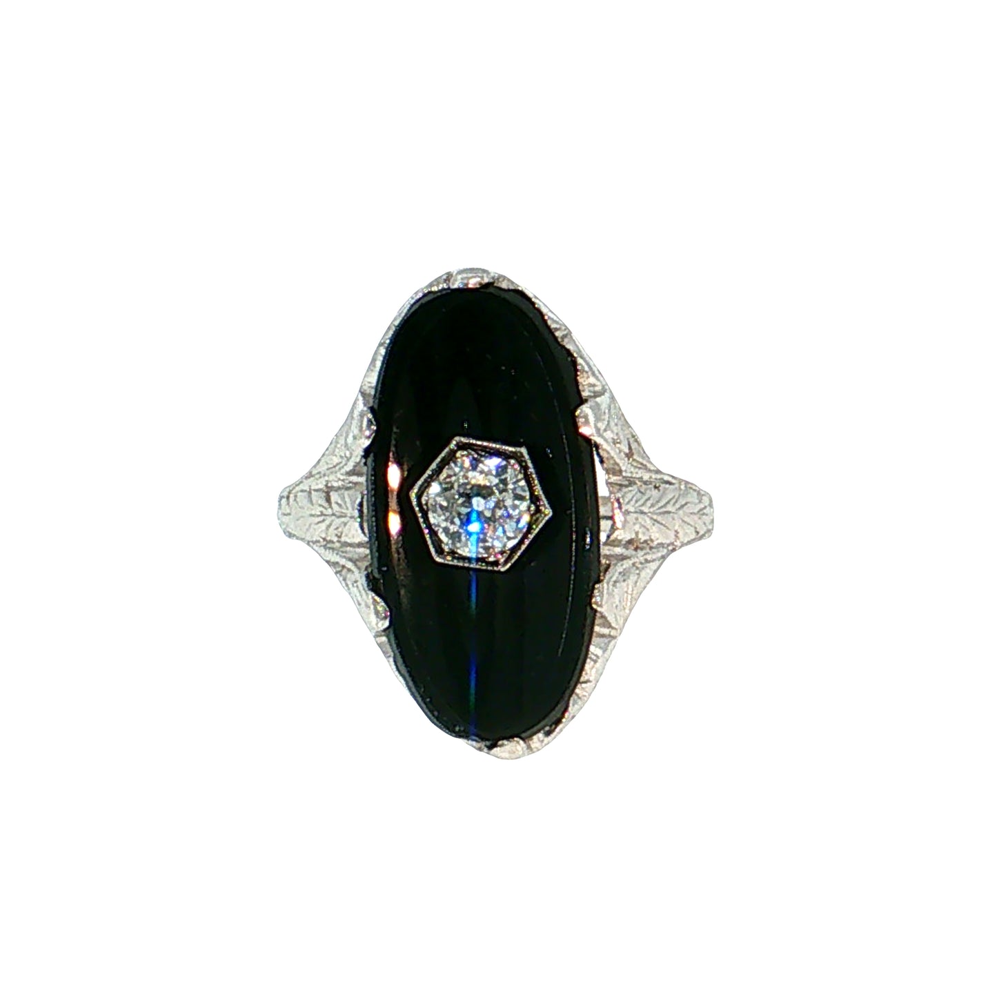 .25 Art Deco Diamond & Onyx Cocktail Ring 14k