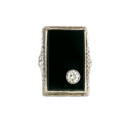 .25 Art Deco Diamond & Onyx Cocktail Ring Platinum