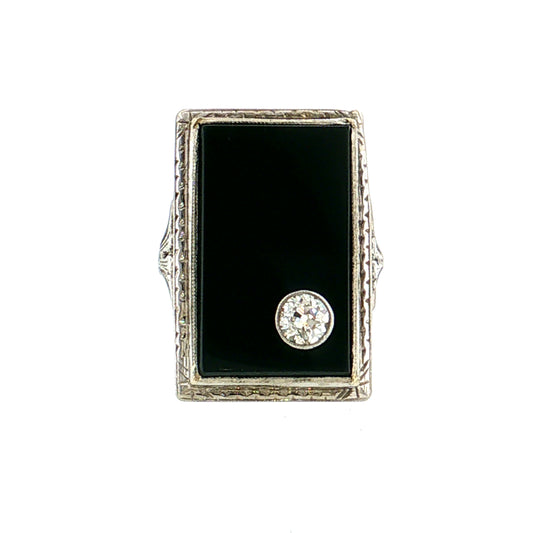.25 Art Deco Diamond & Onyx Cocktail Ring Platinum