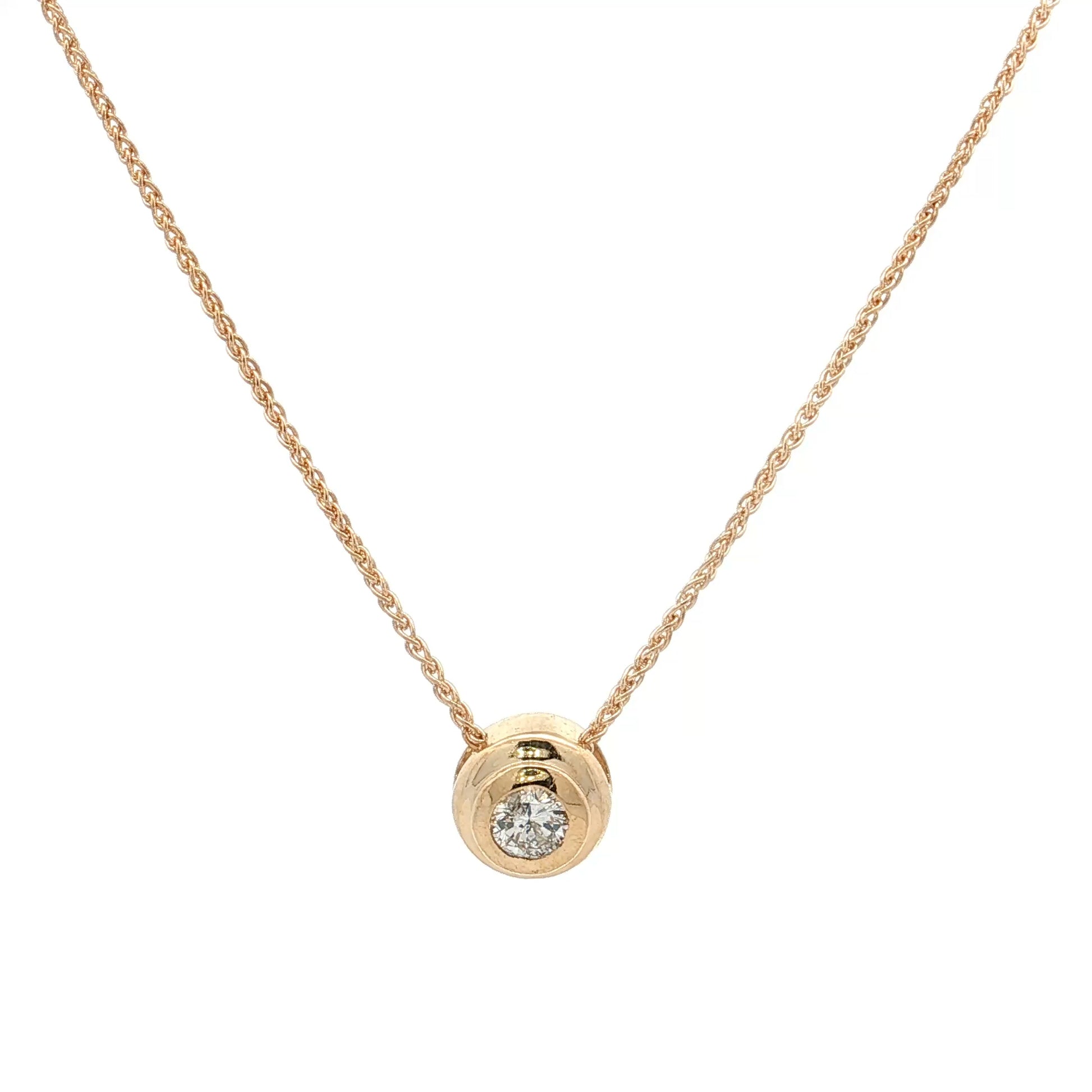 .25 Bezel Diamond Pendant Necklace 14k Yellow Gold