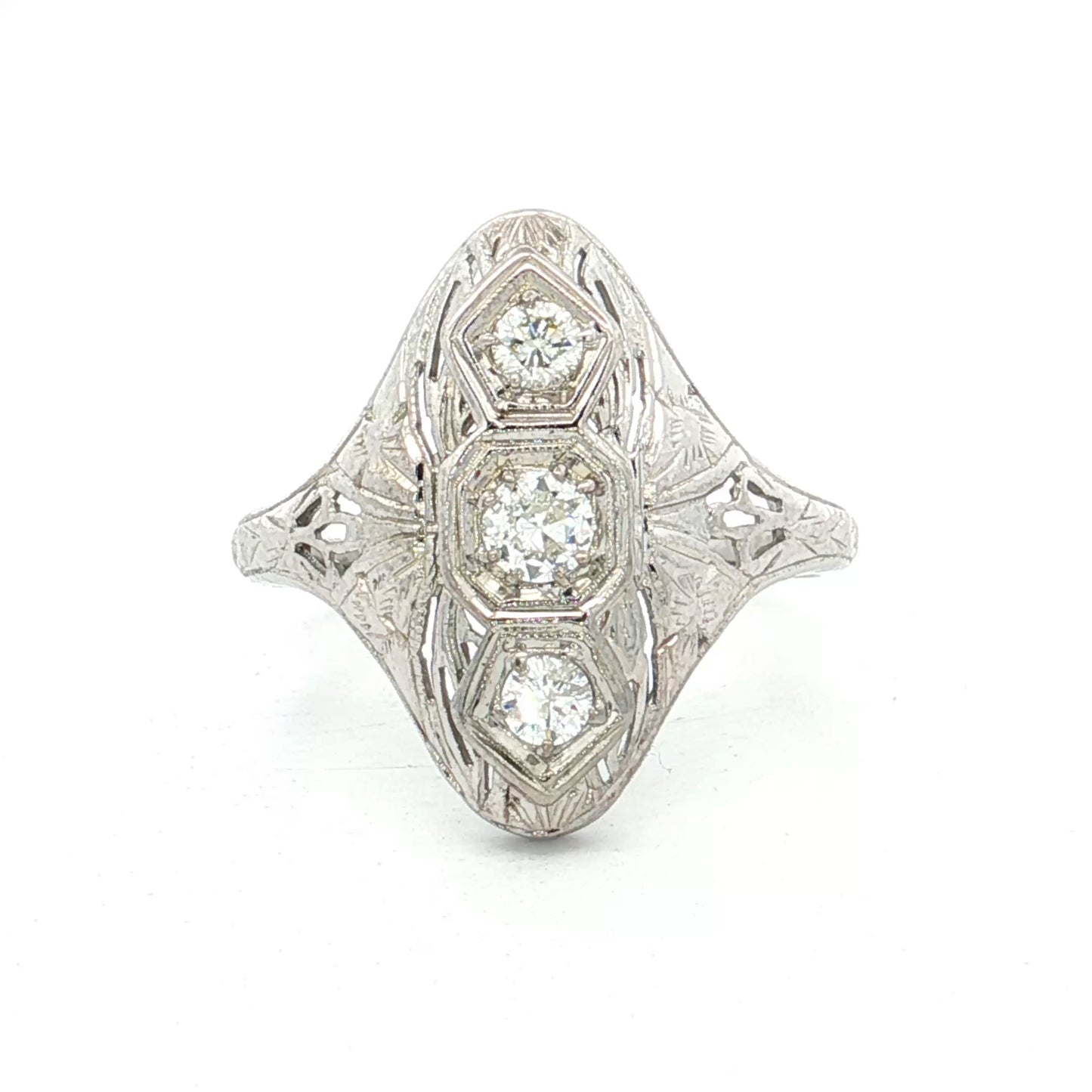 .25 Vintage Art Deco Three Stone Ring in 18k