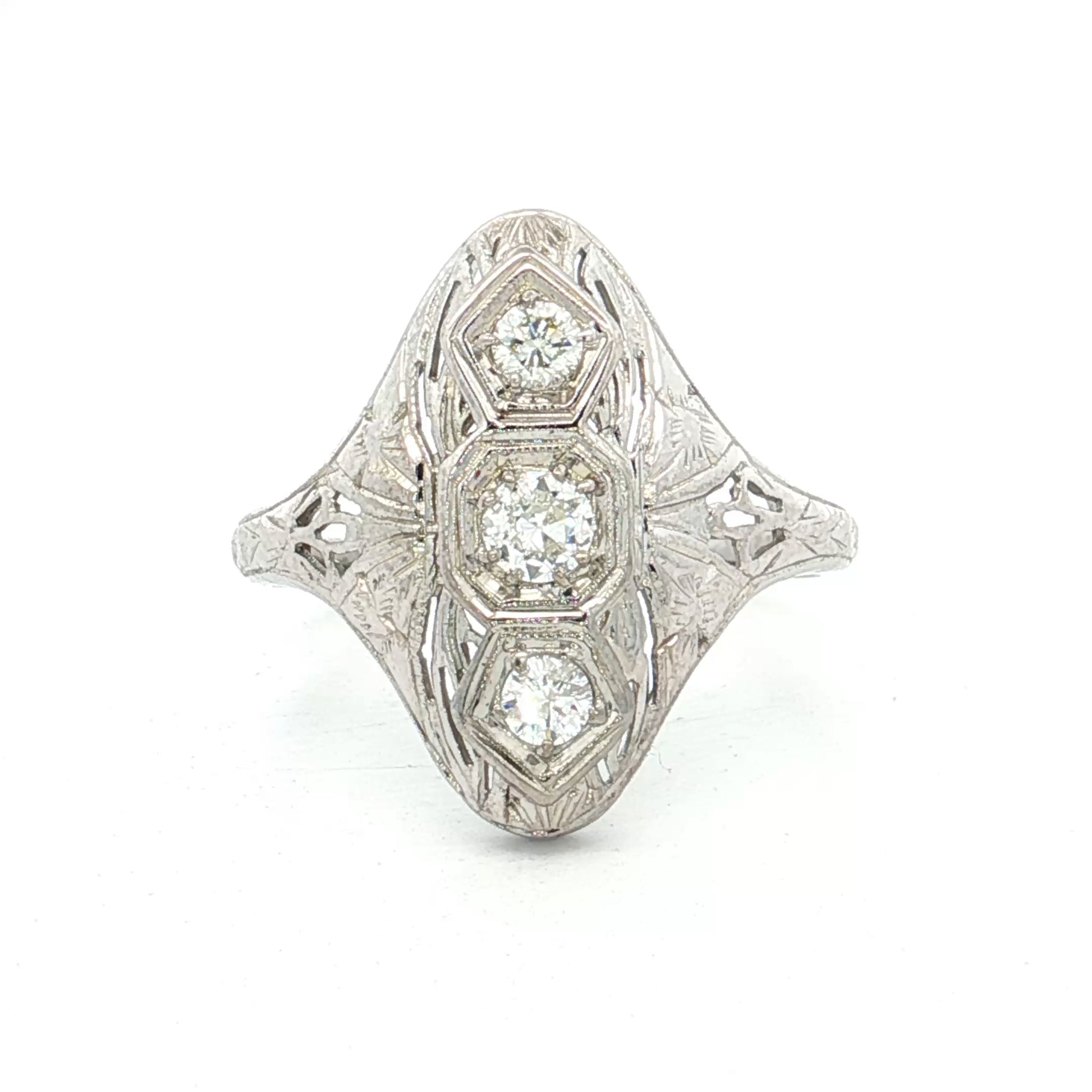 .25 Vintage Art Deco Three Stone Ring in 18k