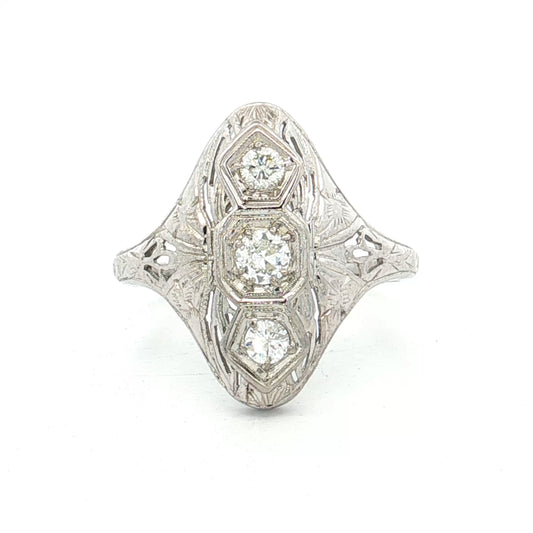 .25 Vintage Art Deco Three Stone Ring in 18k