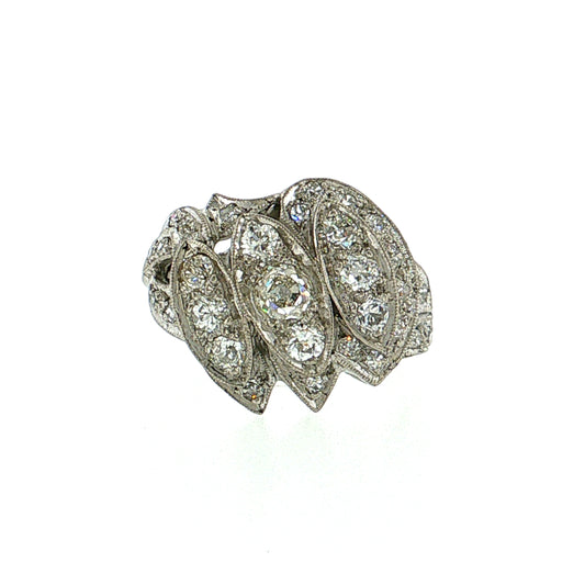 .25 Vintage Old European Diamond Cocktail Ring Palladium