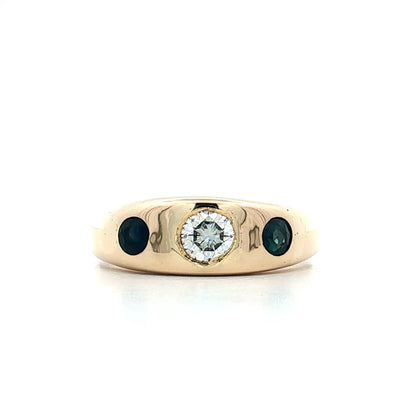 .25 Vintage Three Stone Diamond & Sapphire Ring 14k