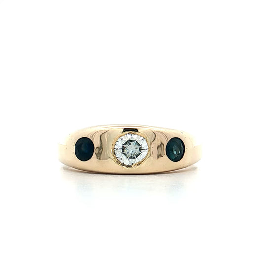 .25 Vintage Three Stone Diamond & Sapphire Ring 14k