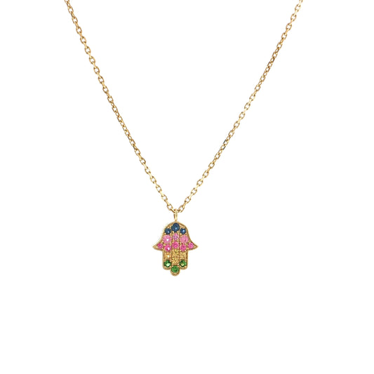 .27 Effy Hamsa Rainbow Gemstone Pendant Necklace 14k