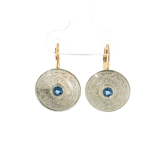 .28 Antique Art Deco Sapphire Drop Earrings Two-Tone 14k