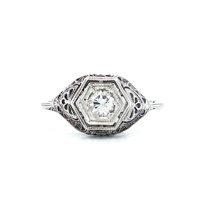 .28 Antique Deco Diamond Filigree Engagement Ring 18k