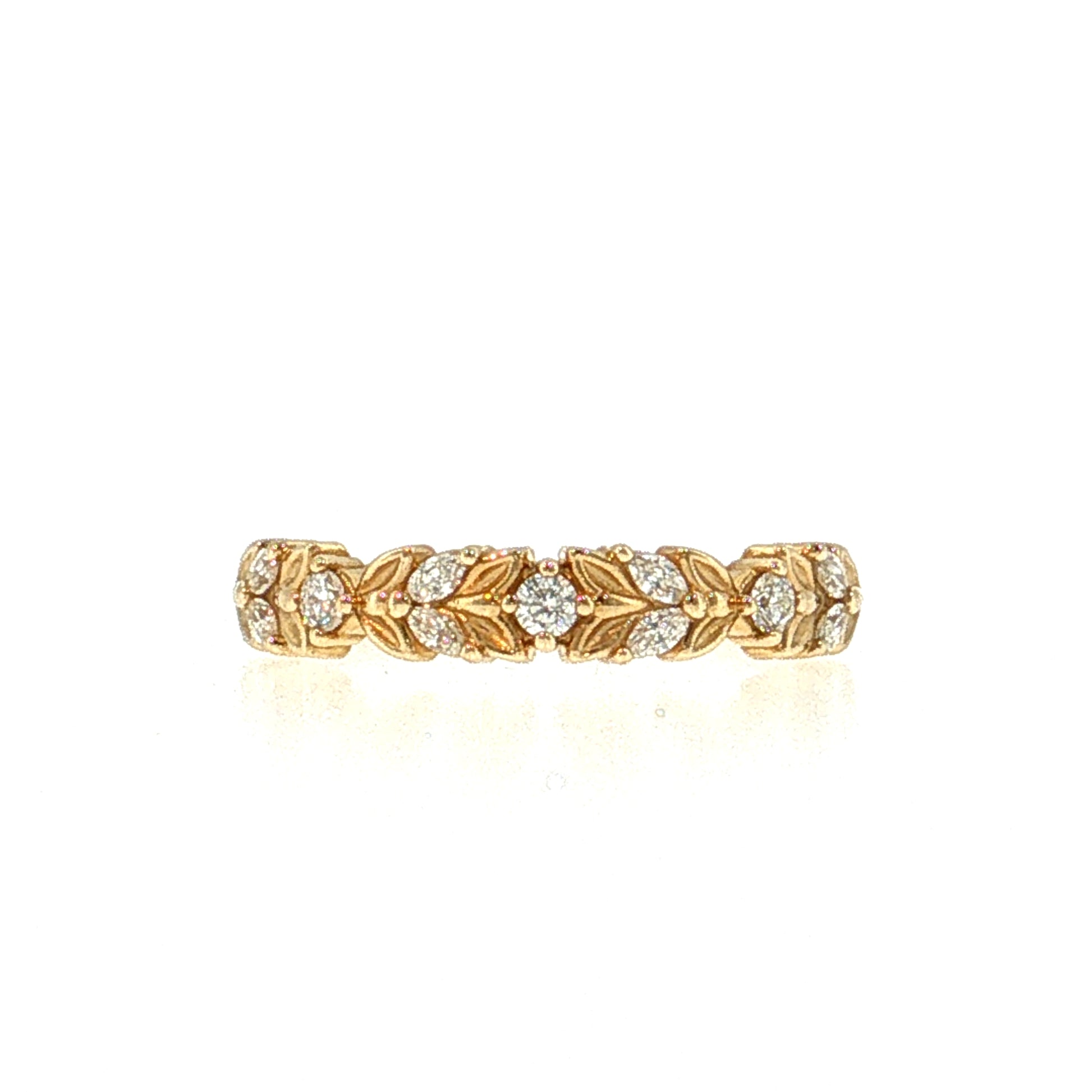 .28 Diamond Leaf Wedding Band 14k Yellow Gold