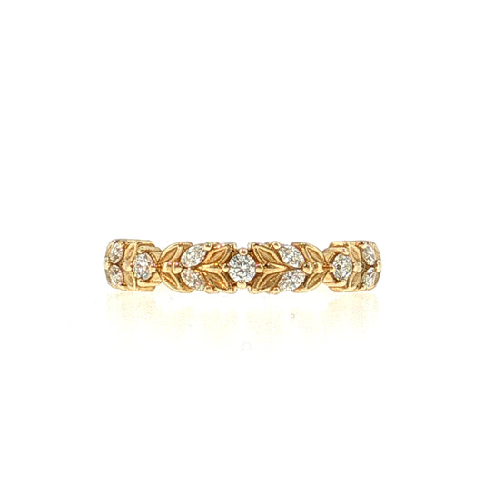 .28 Diamond Leaf Wedding Band 14k Yellow Gold
