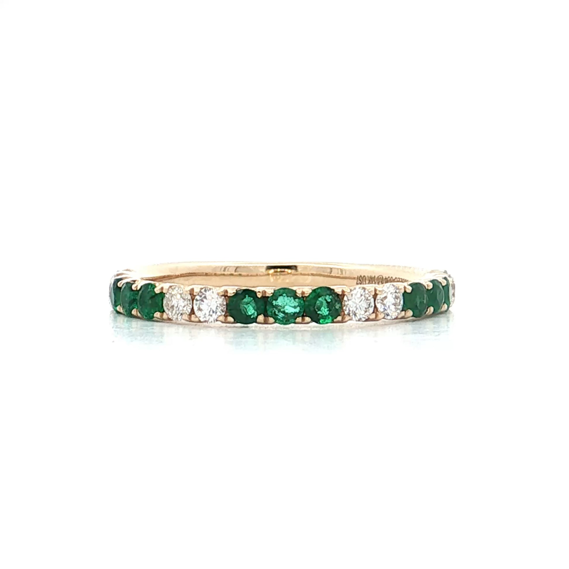 .28 French Set Diamond & Emerald Stacking Ring 14k