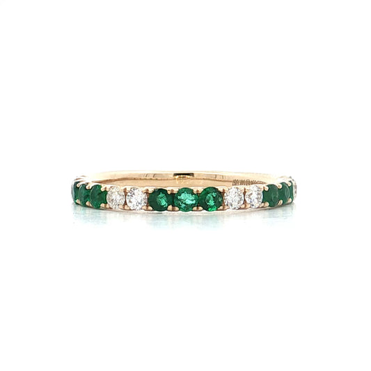 .28 French Set Diamond & Emerald Stacking Ring 14k