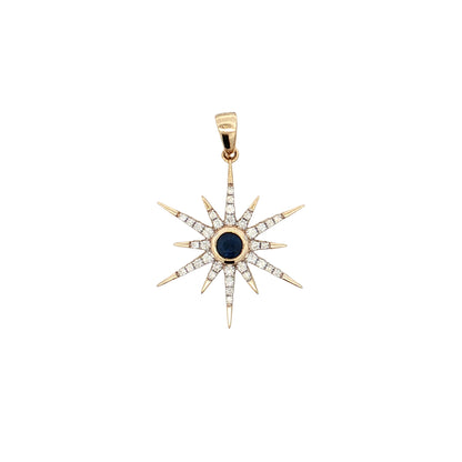 .29 Blue Sapphire Starburst Pendant 14k Yellow Gold